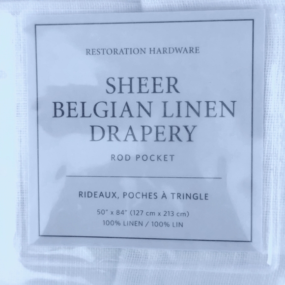 RH Optic White Sheer Belgian Linen Drapery Rod Pocket - Picture 1 of 10